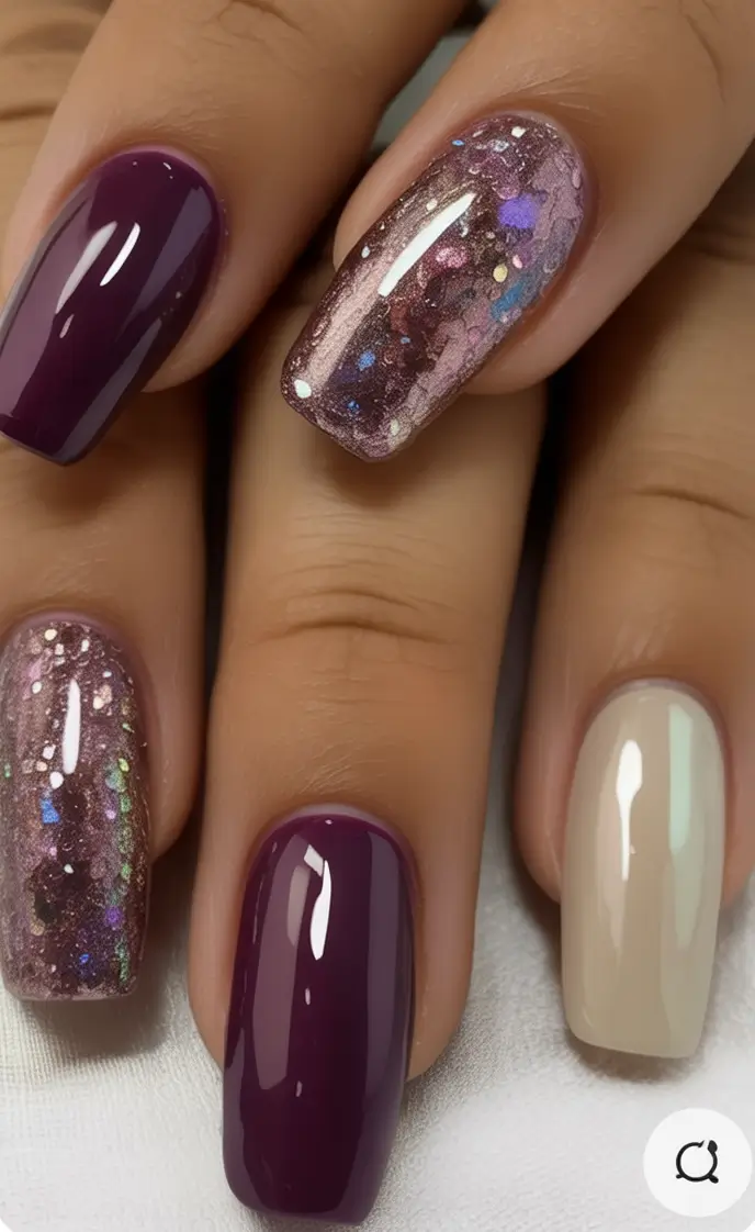 2025 Fall Nail Colors: Trendy Shades Plum and Glitter Luxe Mix