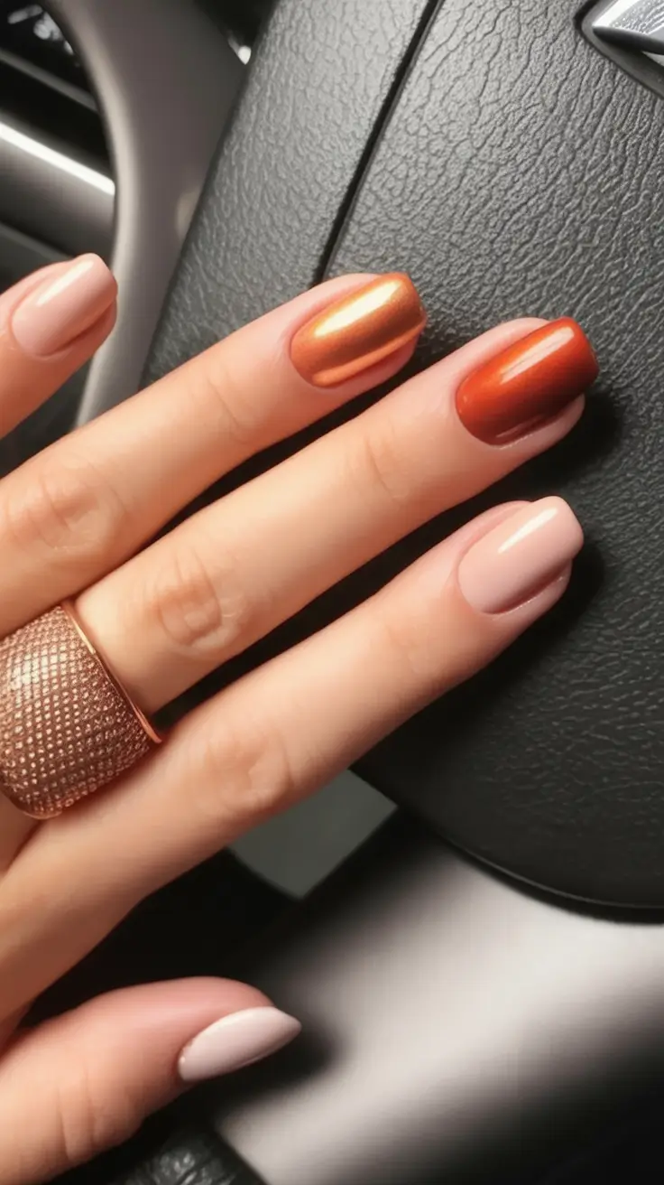 2025 Fall Nail Colors: Trendy Shades Metallic Copper and Nude Balance