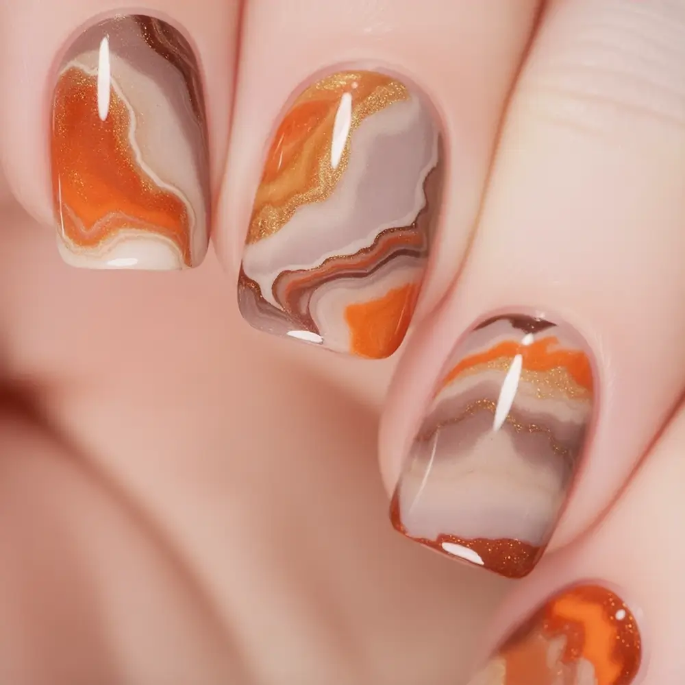 2025 Fall Nail Colors: Trendy Shades Autumn Marble Swirl