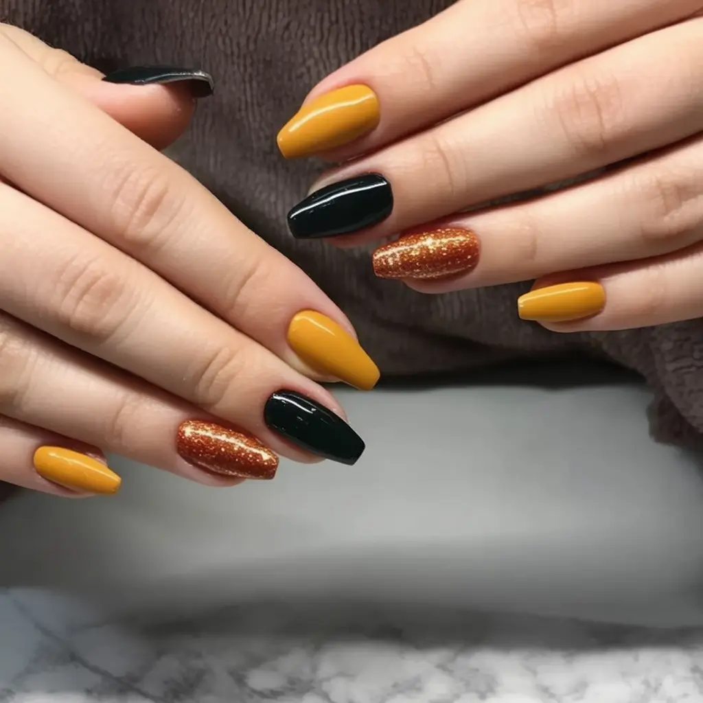 2025 Fall Nail Colors: Trendy Shades Golden Mustard and Black Drama