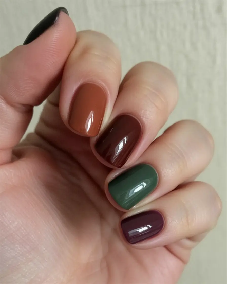 2025 Fall Nail Colors: Trendy Shades Earthy Multicolor Mix