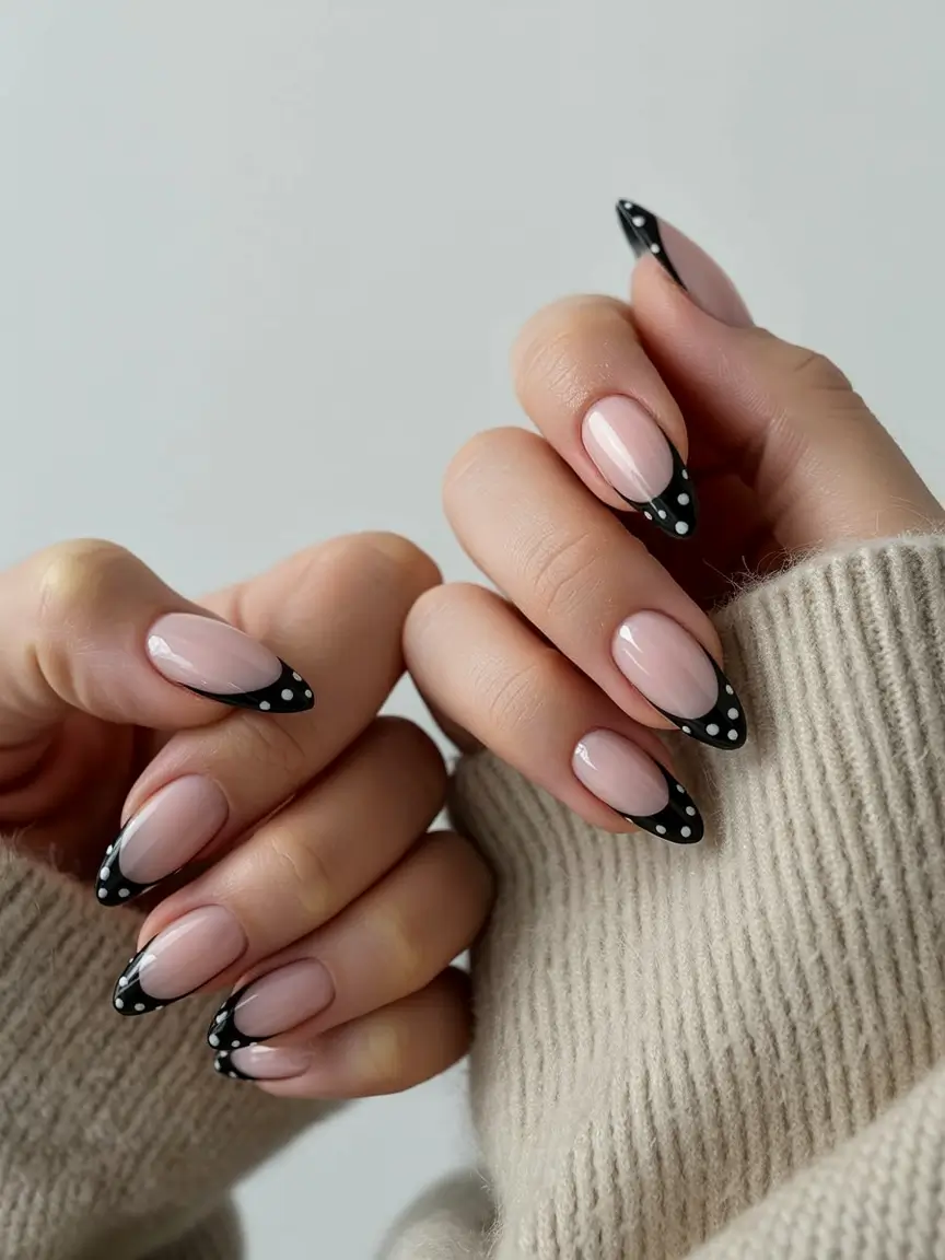 2025 Fall Nail Trends Black Polka Almond