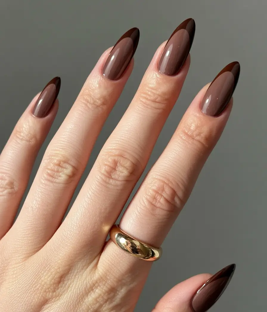 2025 Fall Nail Trends Chocolate Brown Almond Shine