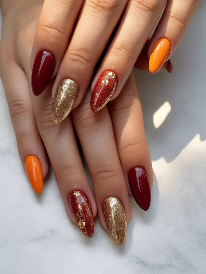 2025 Fall Stiletto Nails Golden Maple Mix