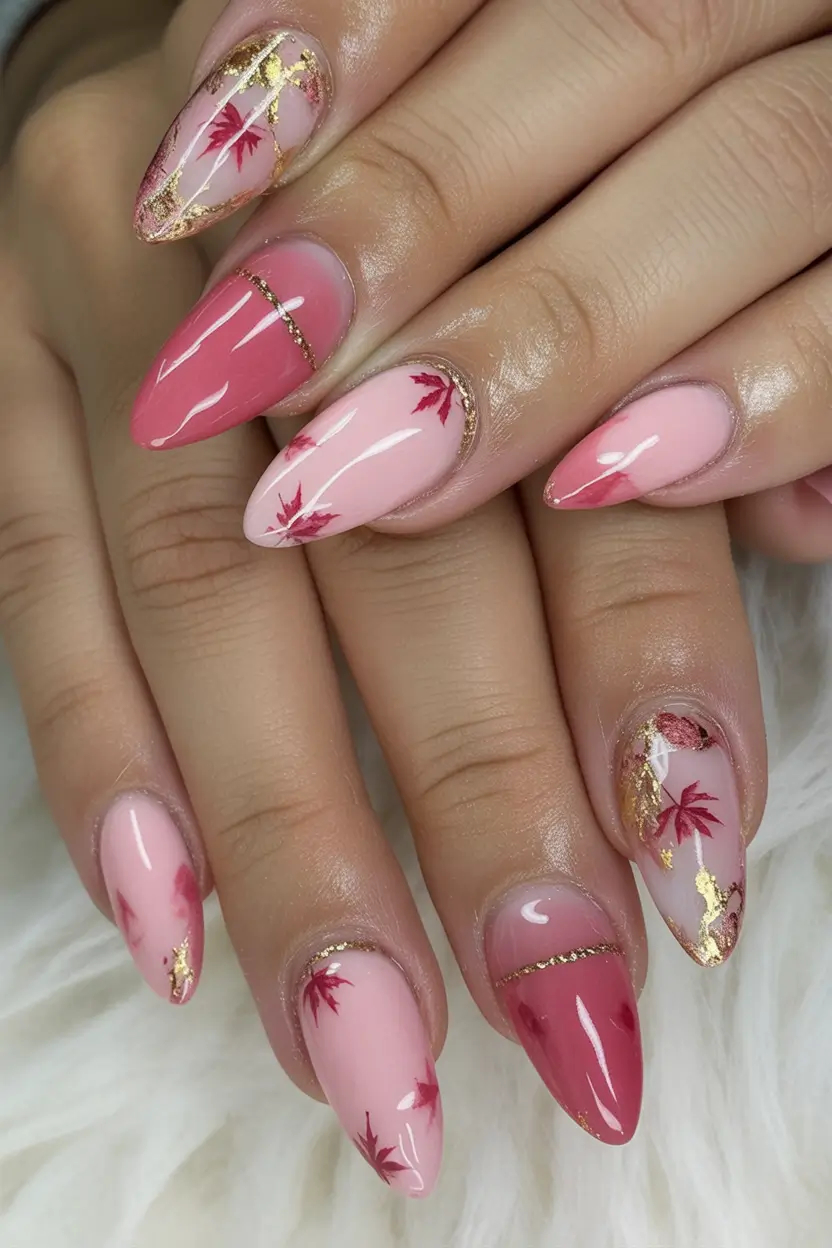 2025 Fall Stiletto Nails Golden Maple Accent for Fall