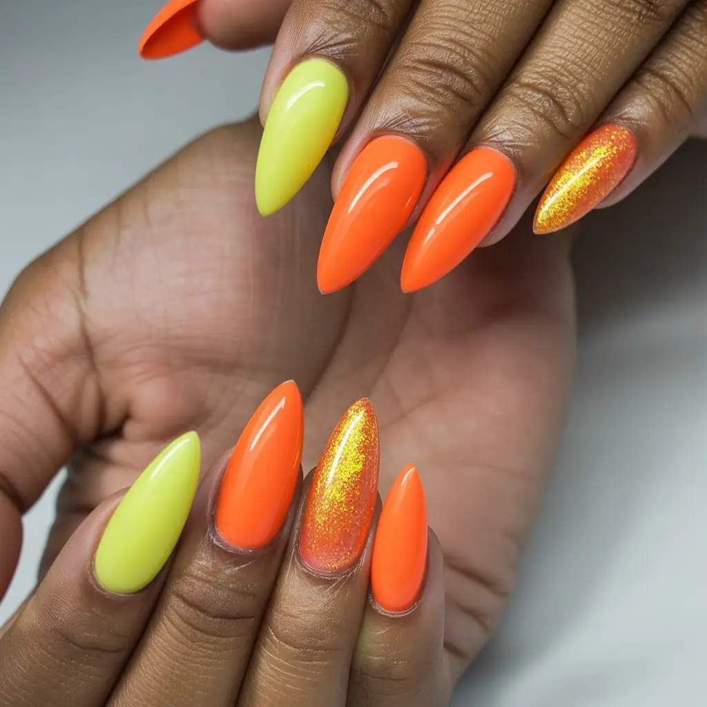 2025 Fall Stiletto Nails Neon Citrus Pop