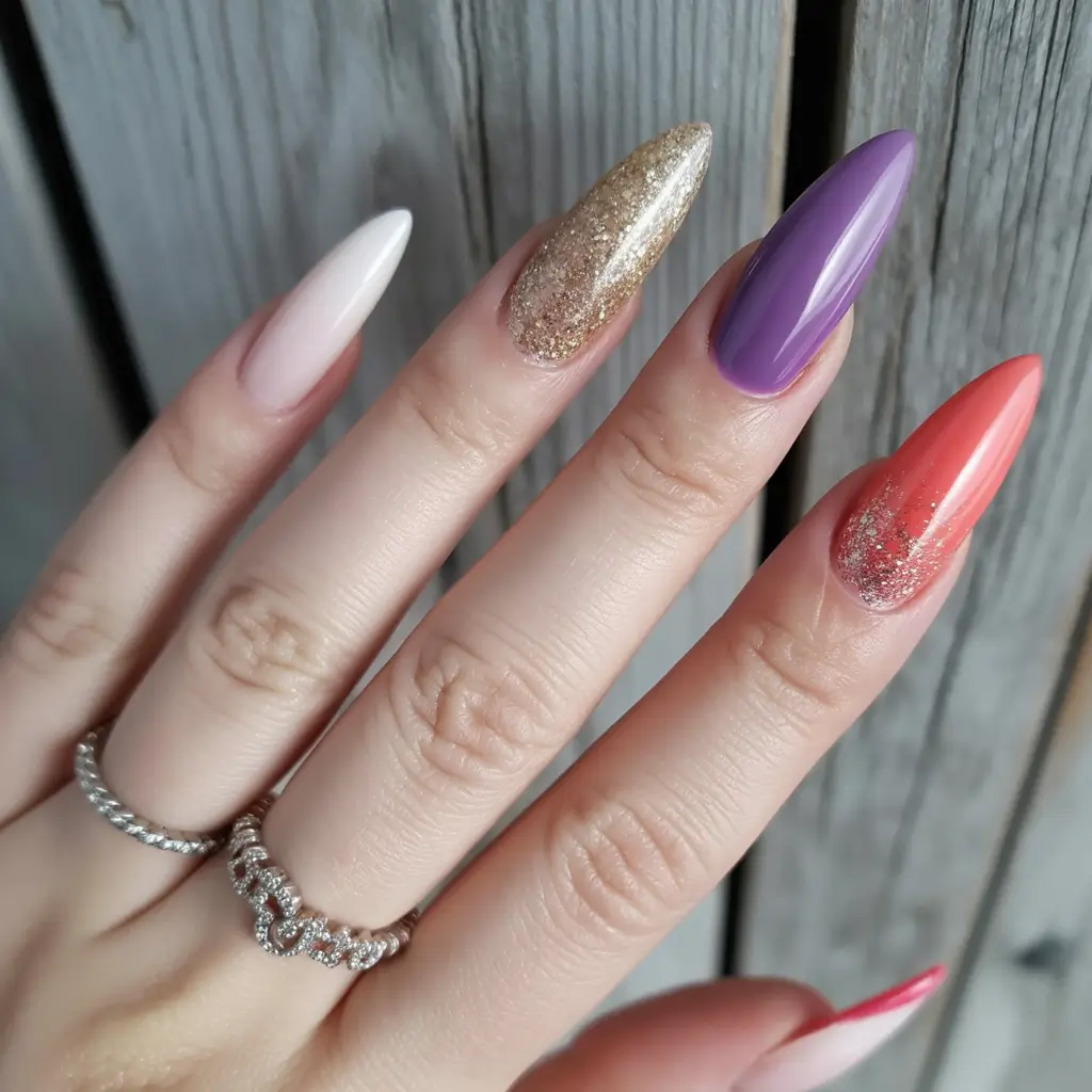 2025 Fall Stiletto Nails Shimmering Multicolor Stiletto