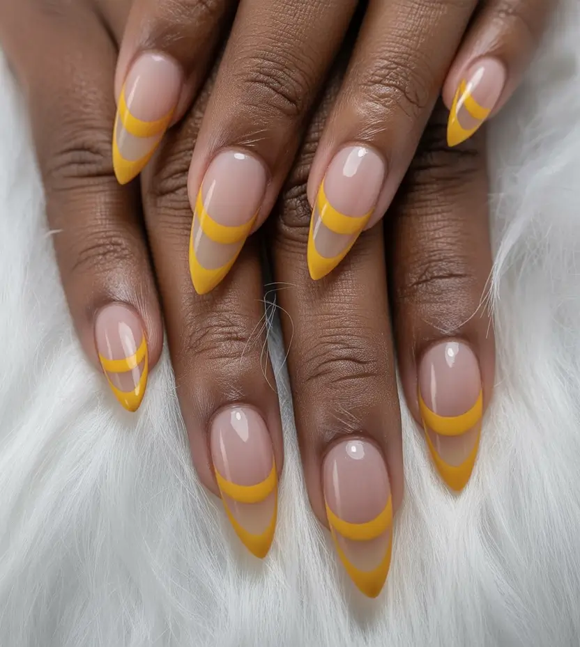 2025 Fall Stiletto Nails Golden Double French