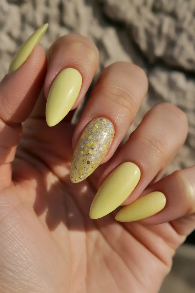 2025 Fall Stiletto Nails Soft Yellow Neutral