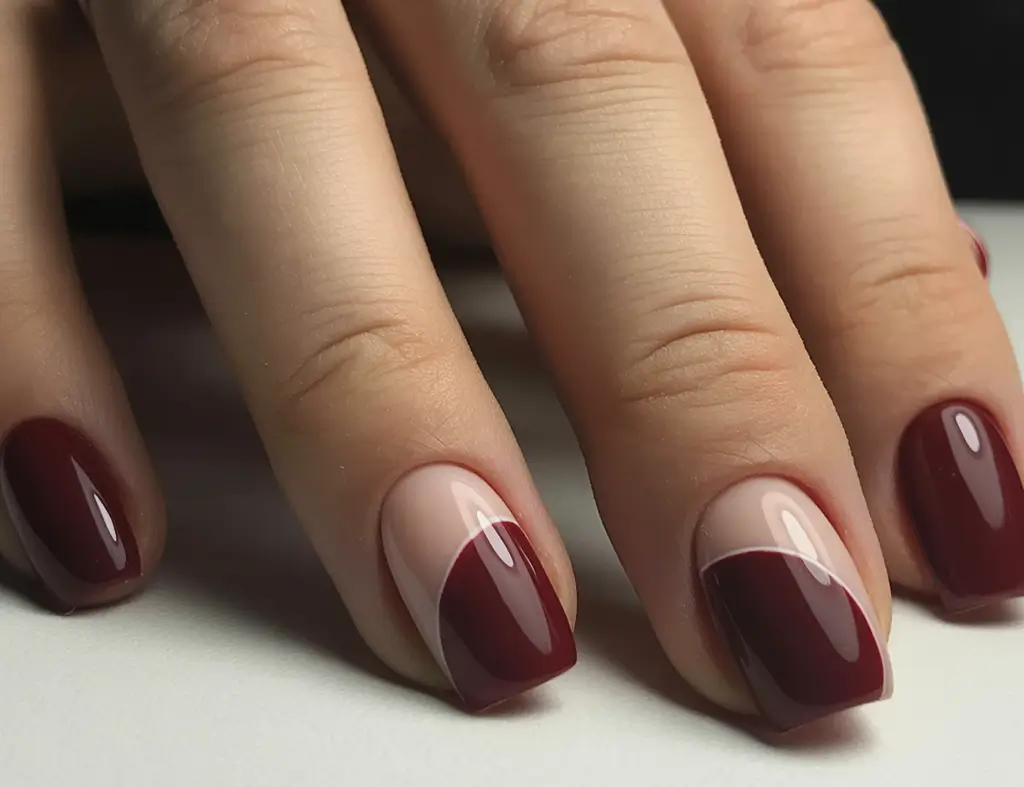 2025 Minimalist Fall Nails Diagonal Burgundy Elegance