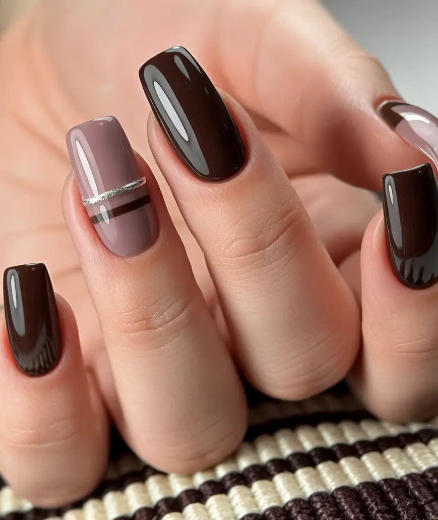 2025 Minimalist Fall Nails Glossy Chocolate Contrast