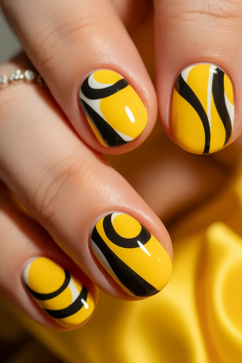 2025 Minimalist Fall Nails Retro Yellow Swirls