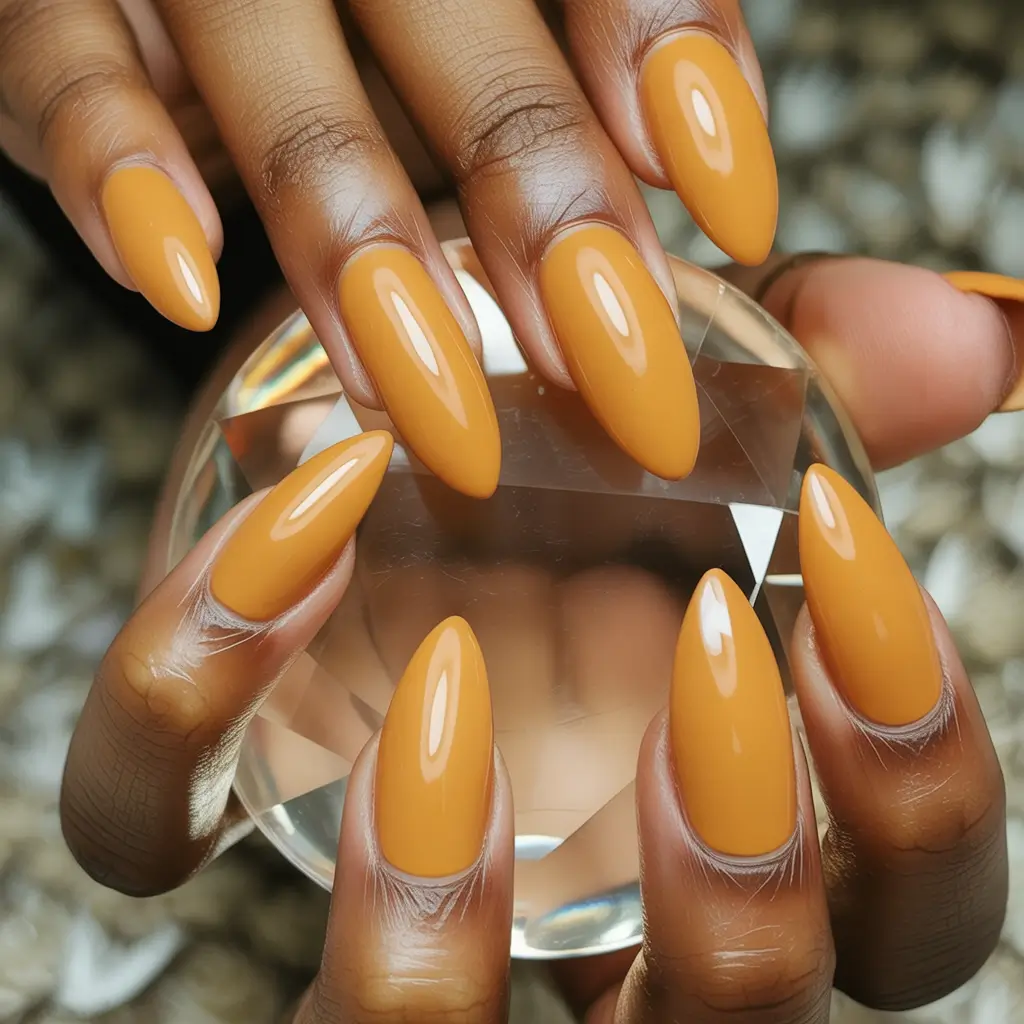 2025 Minimalist Fall Nails Golden Mustard Almonds