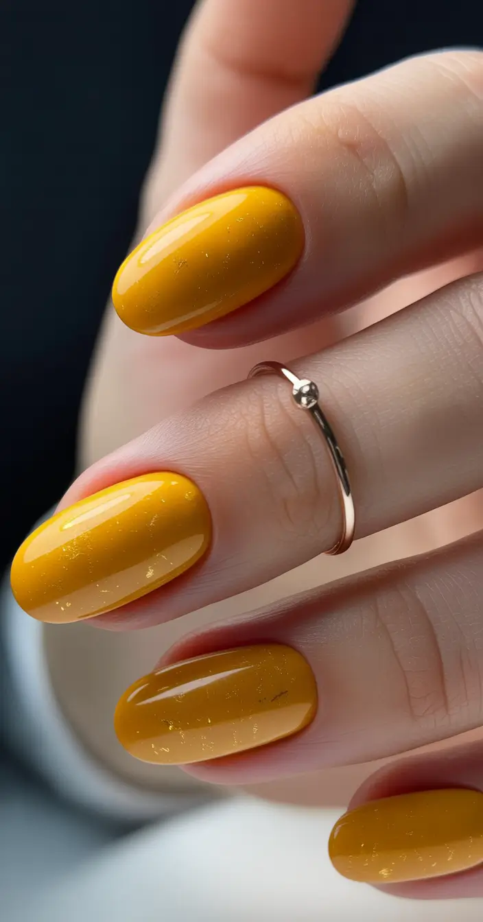 2025 Minimalist Fall Nails Golden Mustard Simplicity