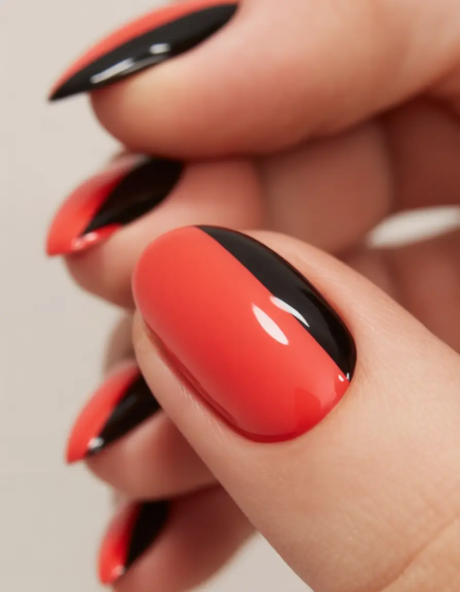 2025 Minimalist Fall Nails Crimson and Black Minimal Drama