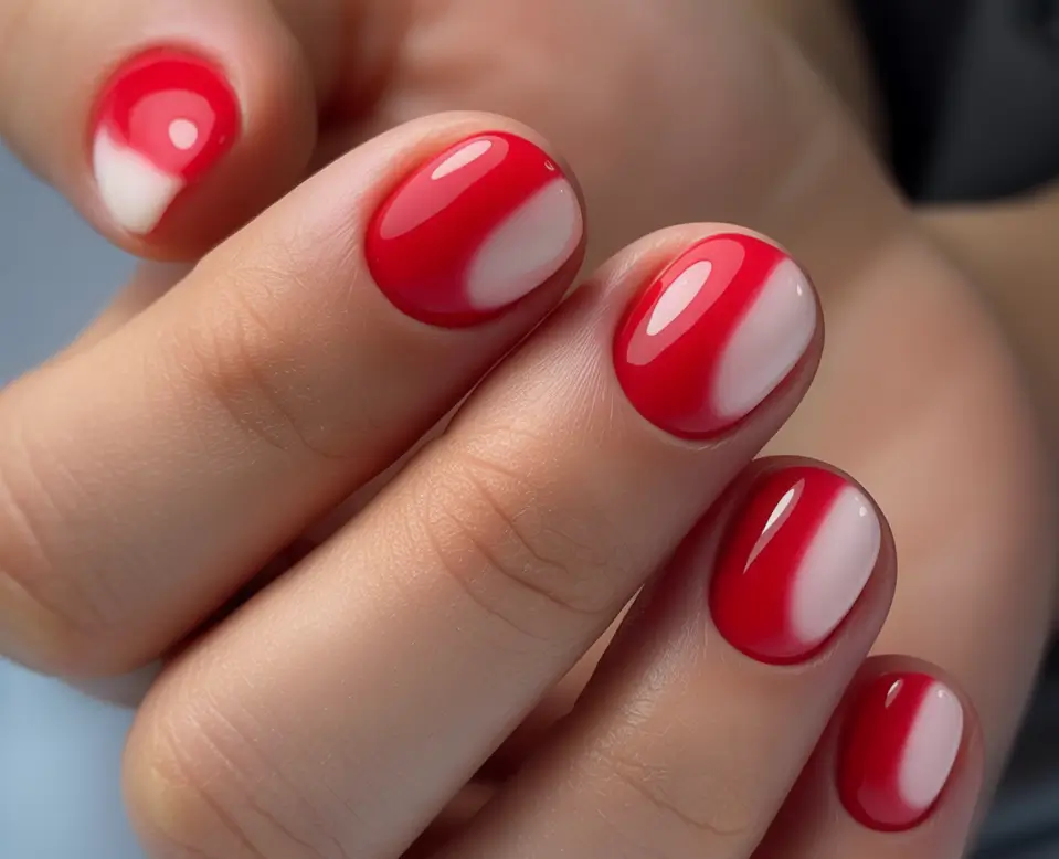 2025 Minimalist Fall Nails Cherry Red Negative Space