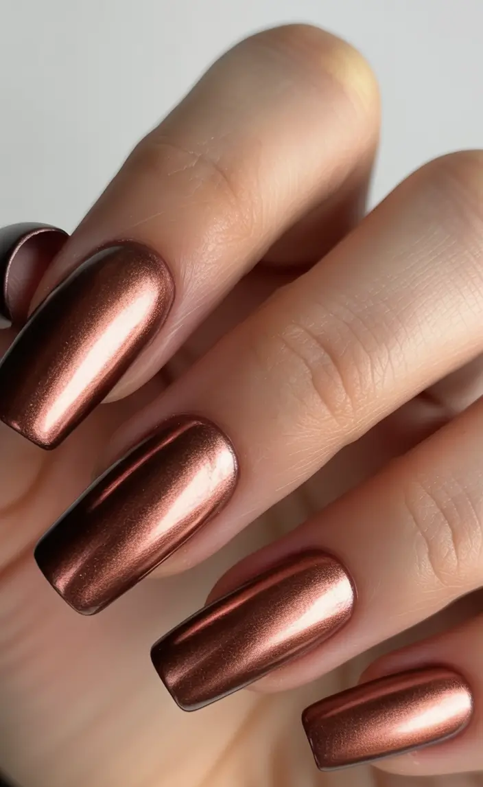 2025 Minimalist Fall Nails Metallic Bronze Elegance