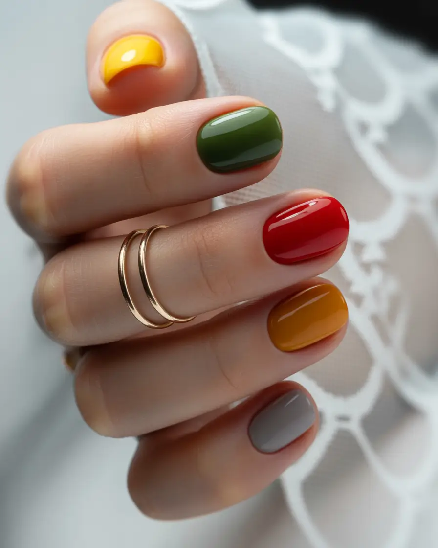 2025 Minimalist Fall Nails Multicolor Autumn Mix