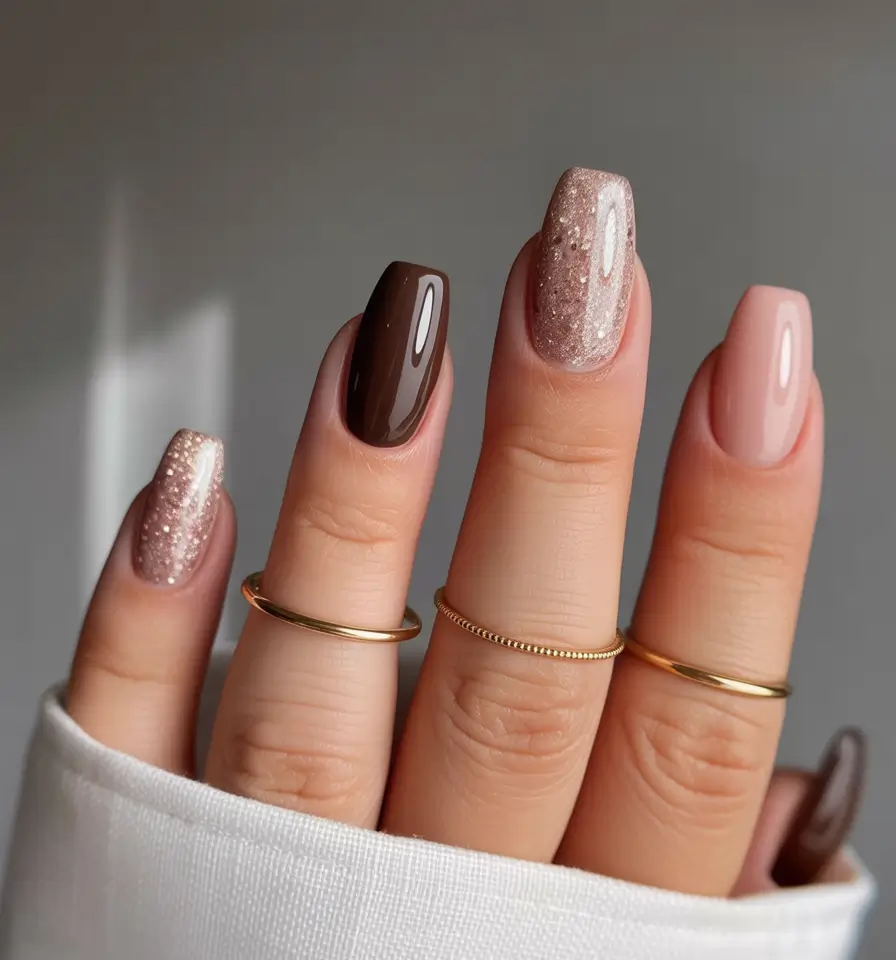 2025 Minimalist Fall Nails Neutral Sparkle Blend