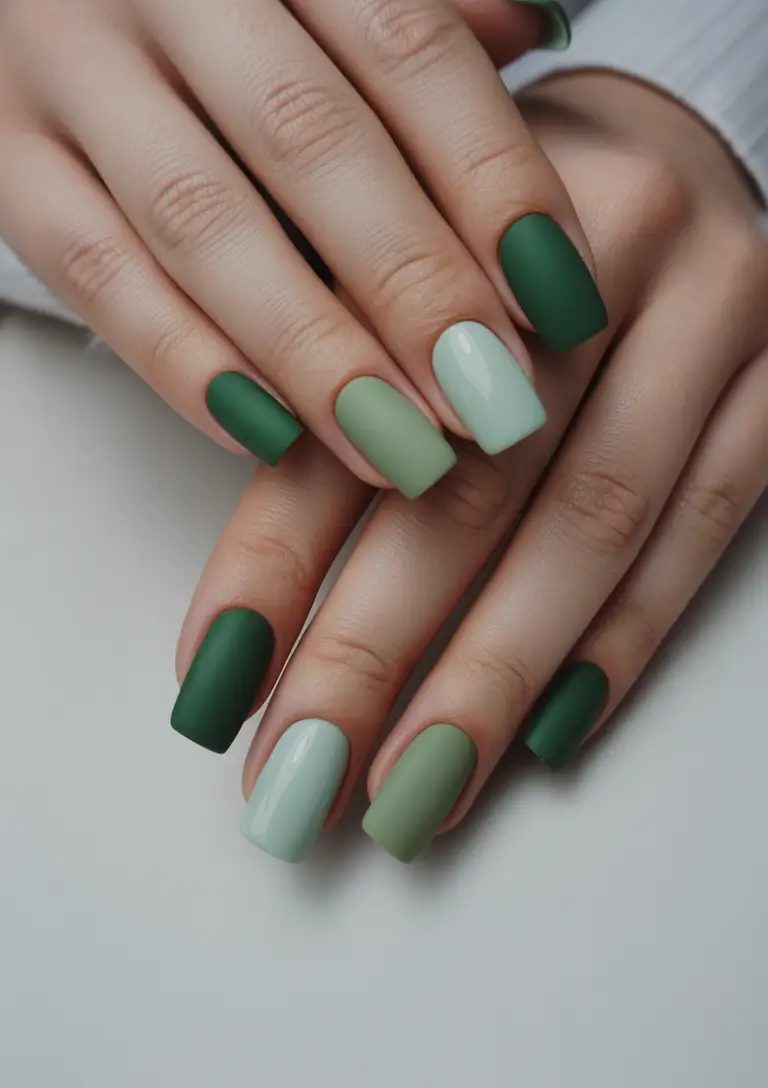 2025 Minimalist Fall Nails Sage and Deep Green Duo