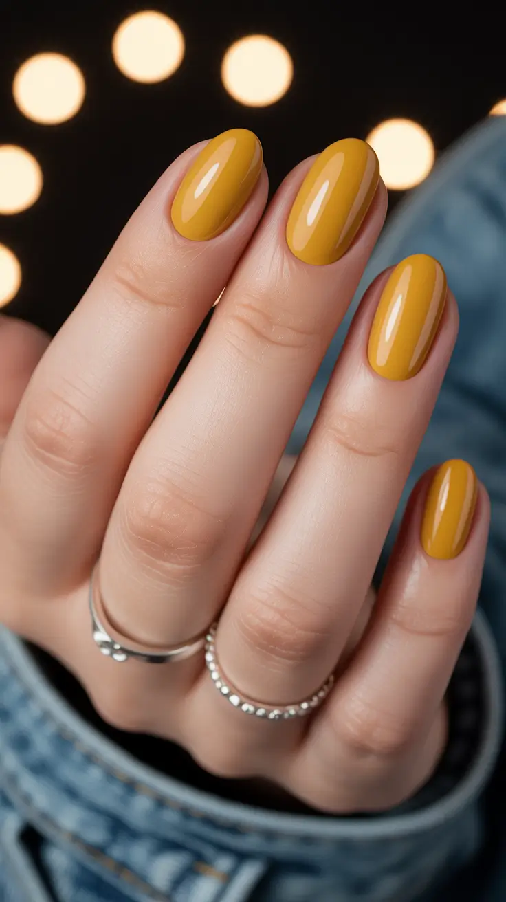2025 Minimalist Fall Nails Golden Mustard Short Square