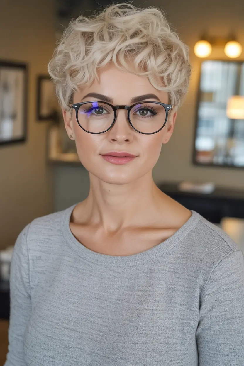 Best Fall Haircuts for Round Faces in 2025 Short Textured Curls in Platinum Blonde