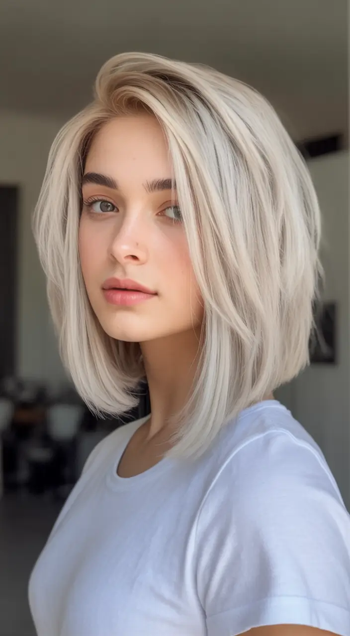Best Fall Haircuts for Round Faces in 2025 Short Blunt Bob in Platinum