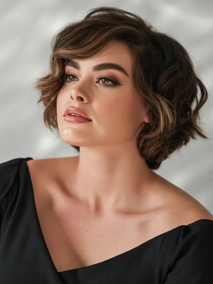 Best Fall Haircuts for Round Faces in 2025 Soft Short Wavy Hair with Side Bangs