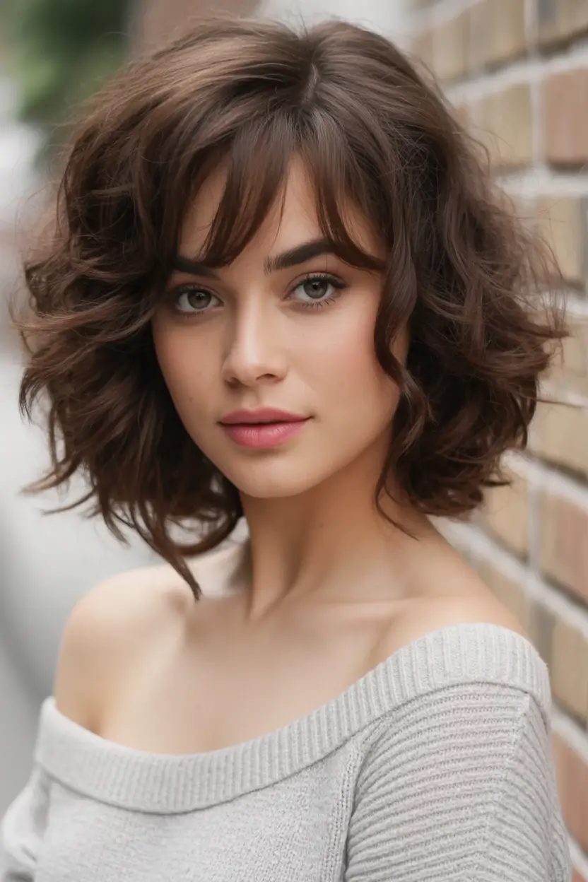 Bob Haircuts -Trending for Fall 2025 Layered Brunette Curls with Whimsy