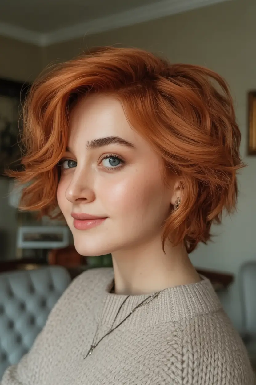 Bob Haircuts -Trending for Fall 2025 Warm Copper Bob with Side-Swept Charm