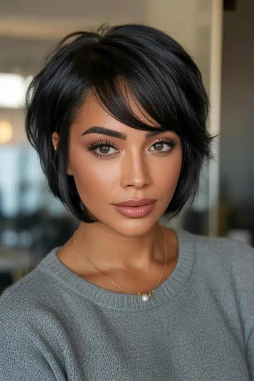 Bob Haircuts -Trending for Fall 2025 Glossy Jet Black Rounded Bob