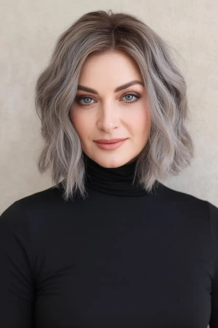 Bob Haircuts -Trending for Fall 2025 Silver Lavender Soft Waves Bob