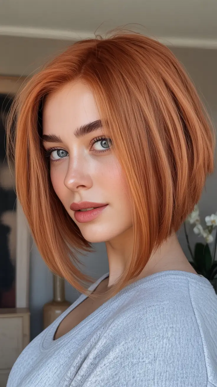 Bob Haircuts -Trending for Fall 2025 Peach Blonde Graduated Bob With Side Layers