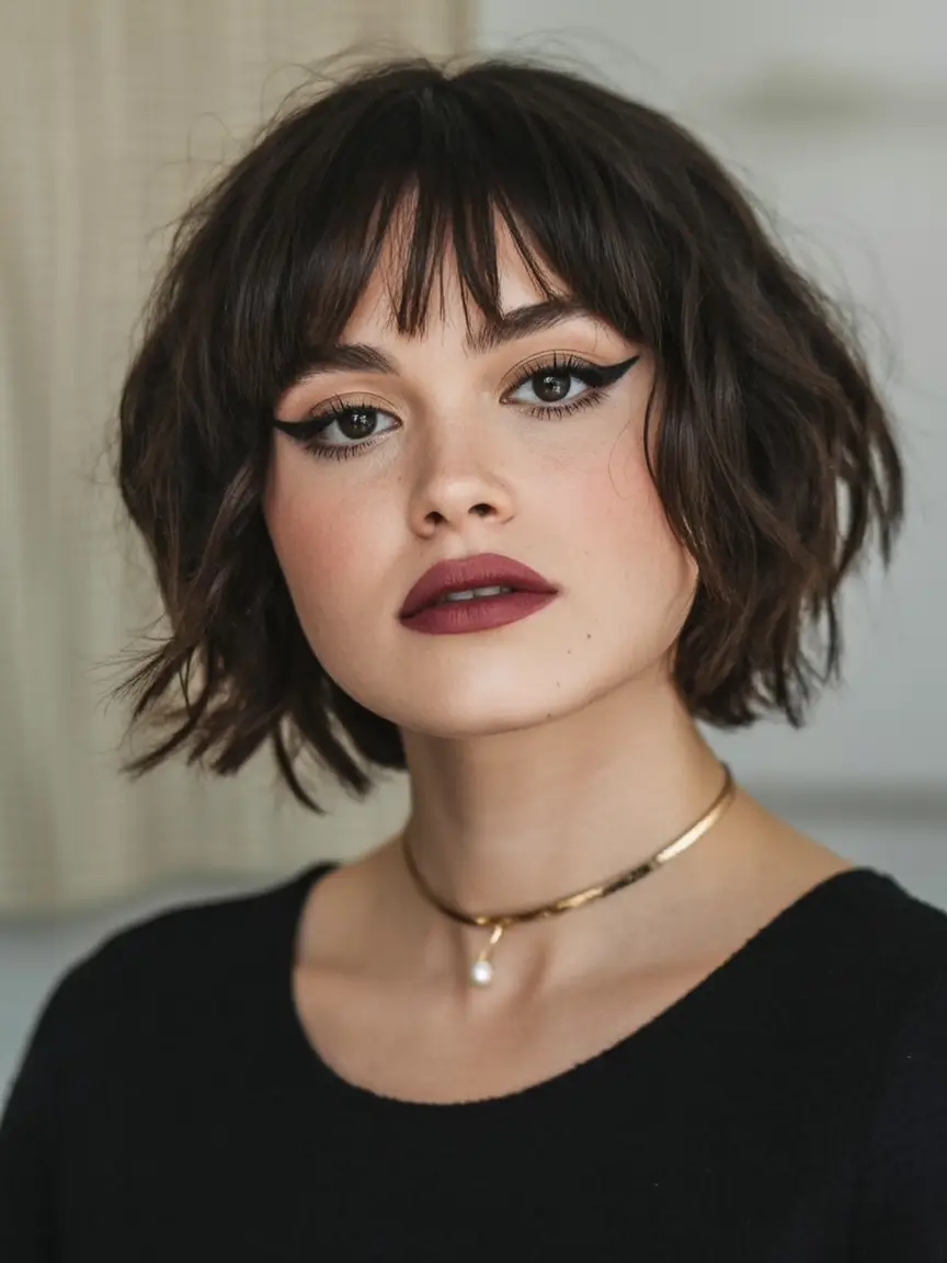 Bob Haircuts -Trending for Fall 2025 Textured Bob With Full Bangs And Waves
