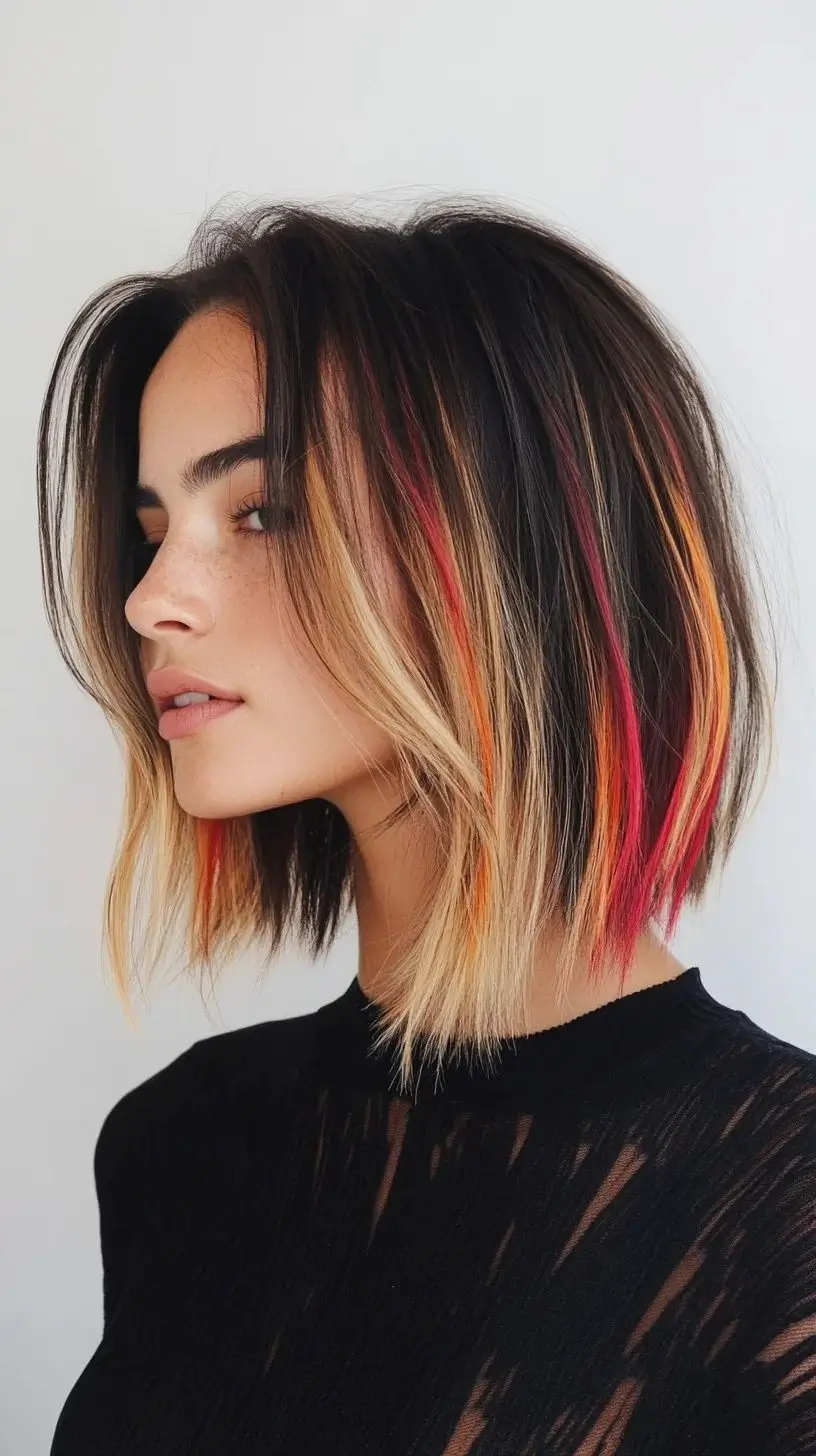 Bob Haircuts -Trending for Fall 2025 Dip-Dye Bob With Sunset-Tone Panels