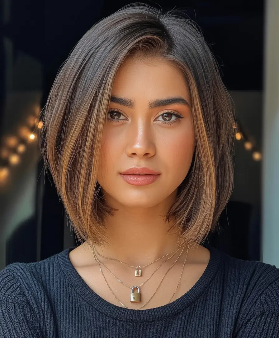 Bob Haircuts -Trending for Fall 2025 Polished Rounded Bob with Sunkissed Balayage