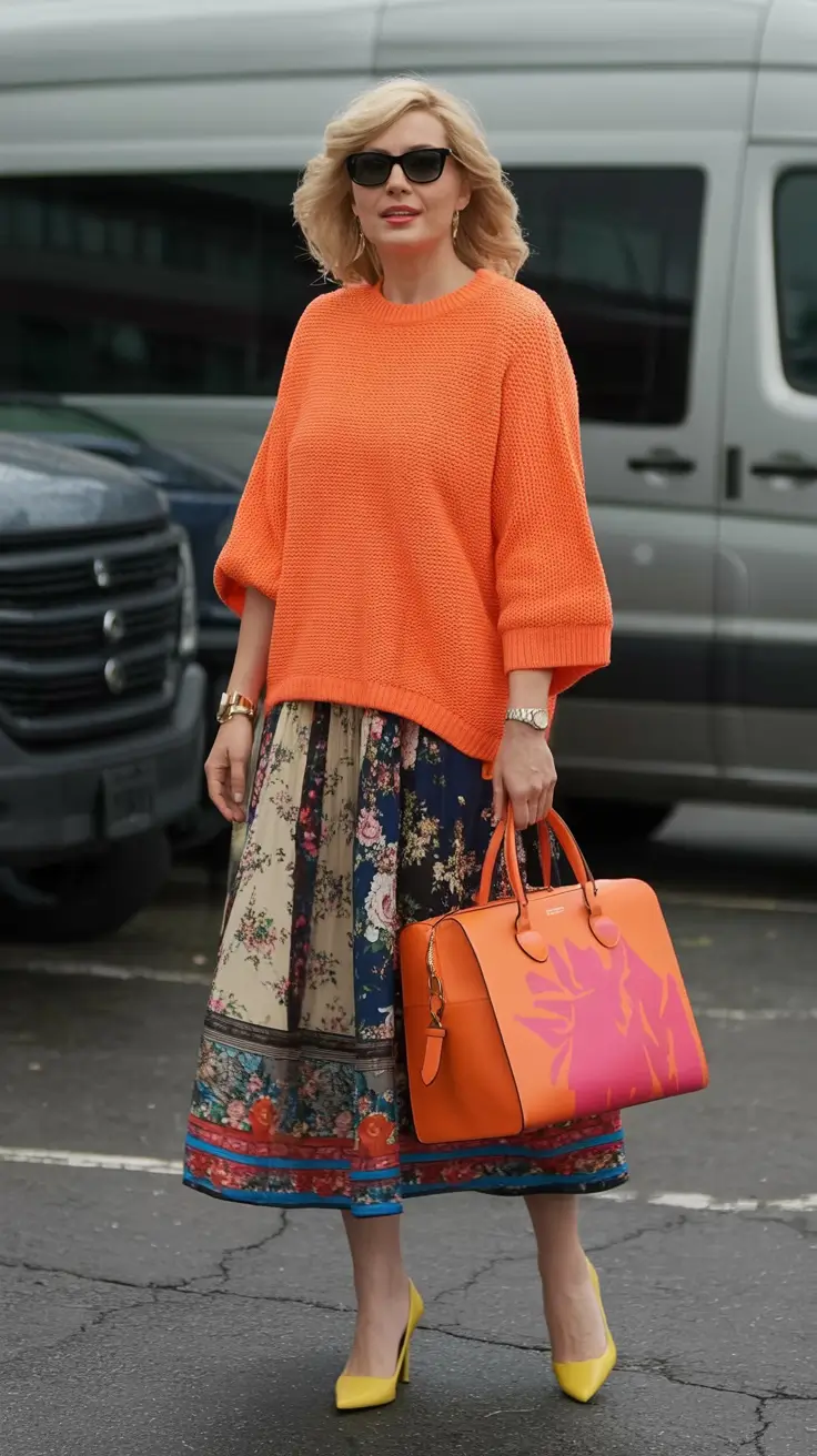 Casual September outfits Ideas 2025 Playful Citrus with Patchwork Florals