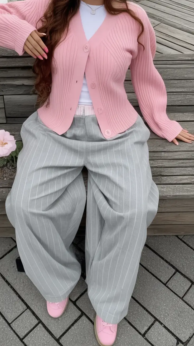 Casual September outfits Ideas 2025 Sweet Pink and Pinstripe Play