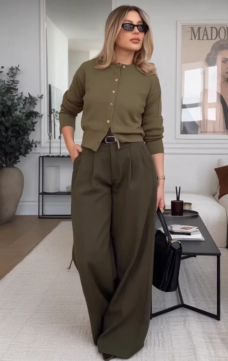 Casual September outfits Ideas 2025 Monochrome Olive Power Play