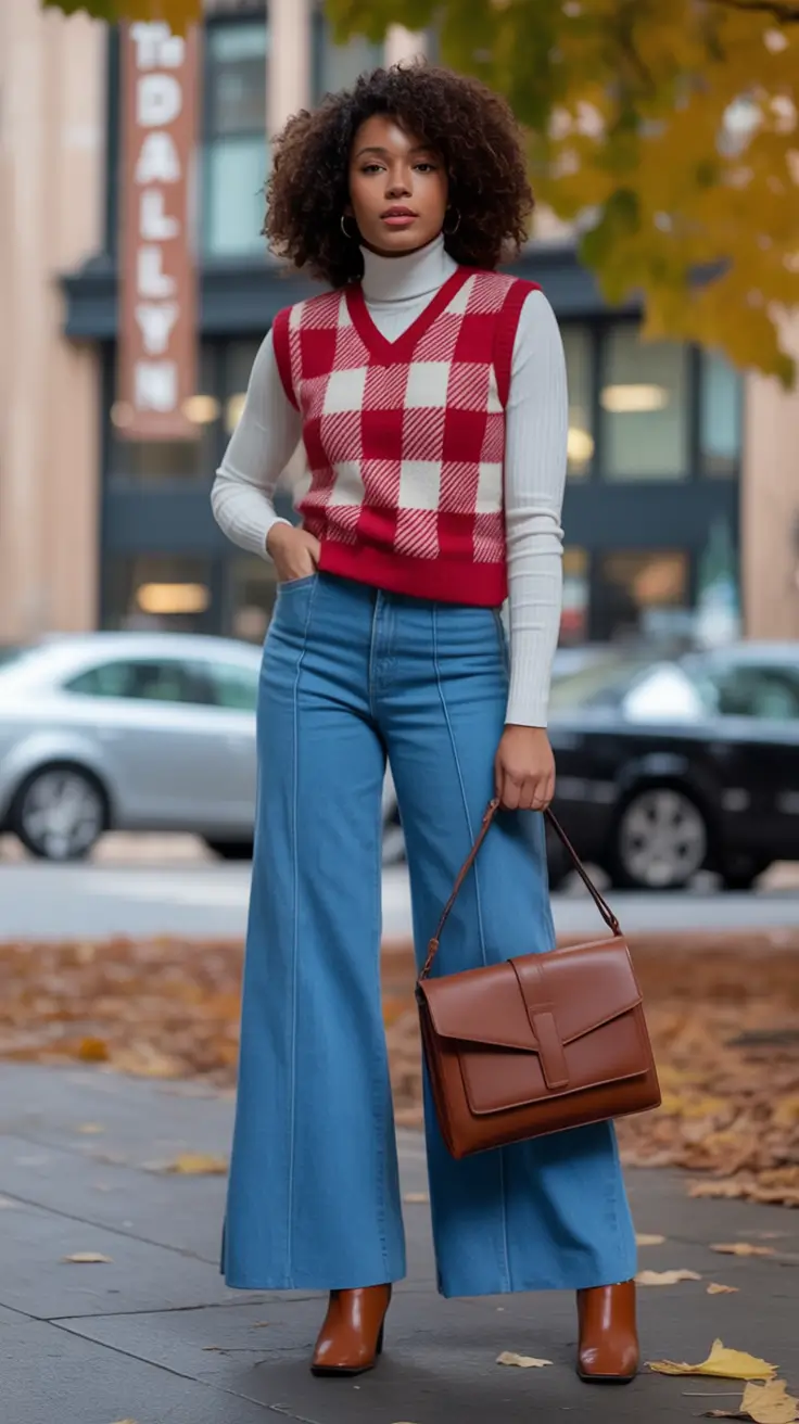 Casual September outfits Ideas 2025 Preppy Check Meets Modern Denim