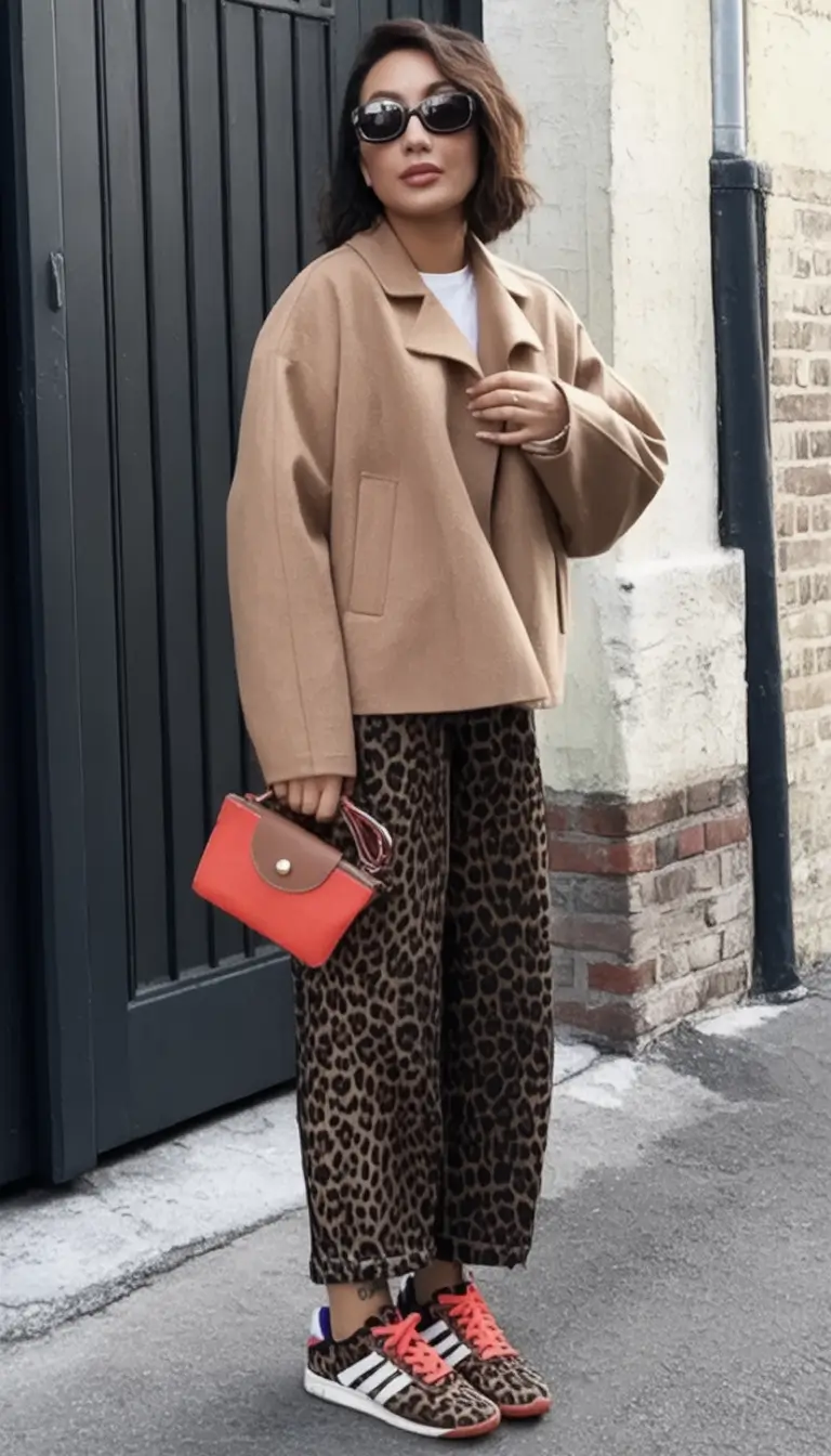 Casual September outfits Ideas 2025 Urban Safari with a Pop of Red