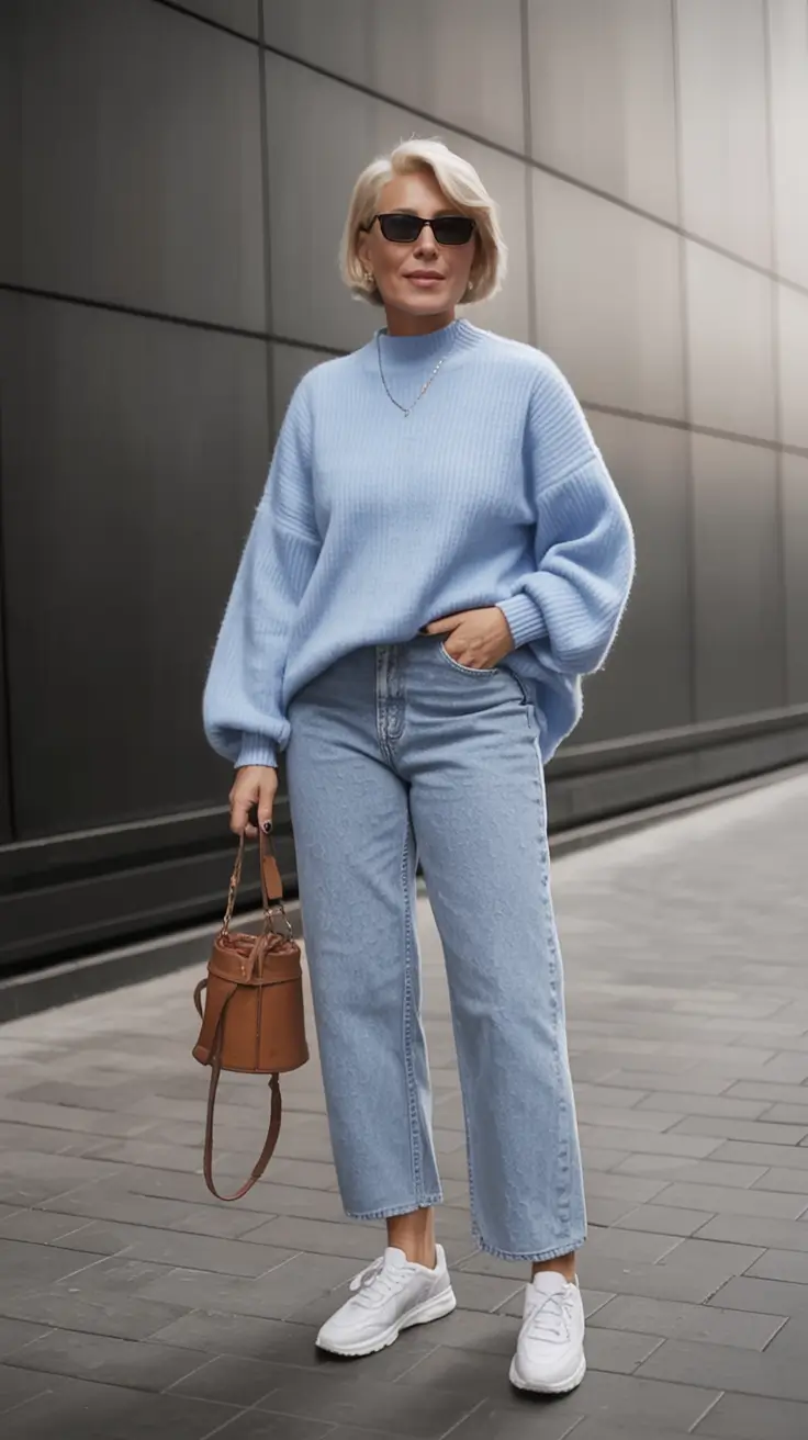 Casual September outfits Ideas 2025 Sky Blue and Denim Minimalism