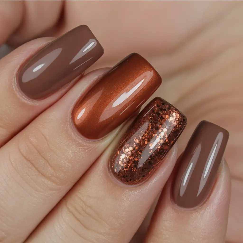 Fall Nail Colors for Brown Skin 2025 – Spiced Bronze Mix