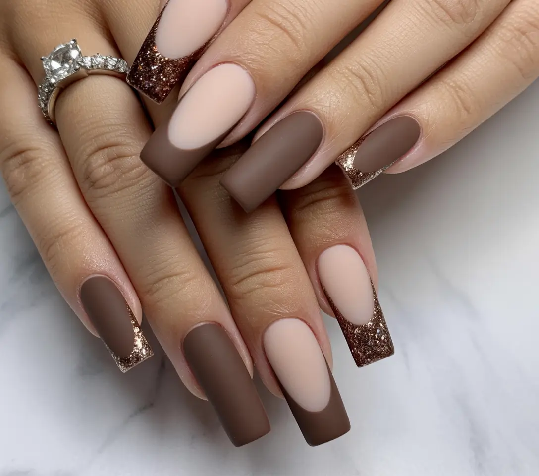 Fall Nail Colors for Brown Skin 2025 – Matte and Glitter French