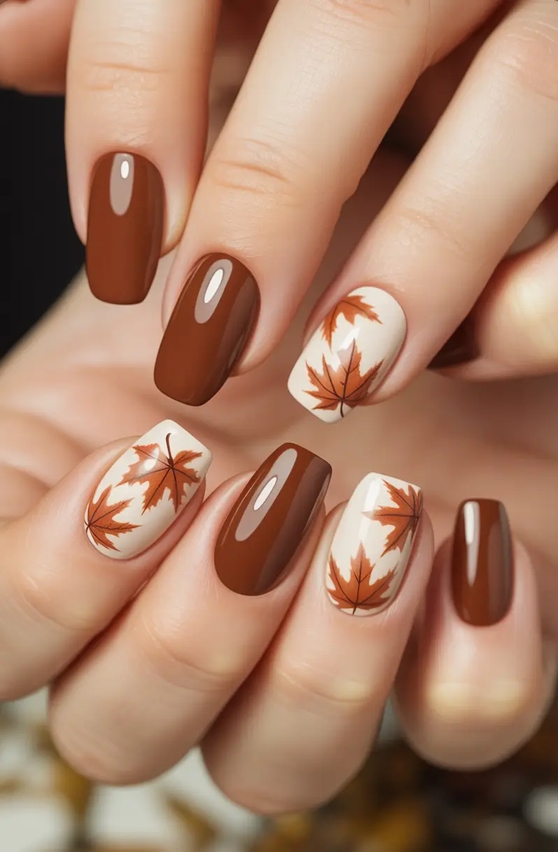 Fall Nail Colors for Brown Skin 2025 Maple Leaf Charm
