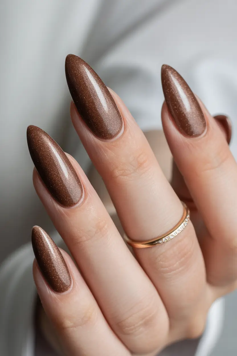 Fall Nail Colors for Brown Skin 2025 Shimmering Espresso Stiletto