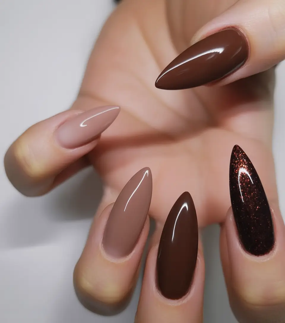 Fall Nail Colors for Brown Skin 2025 Mixed Mocha Drama