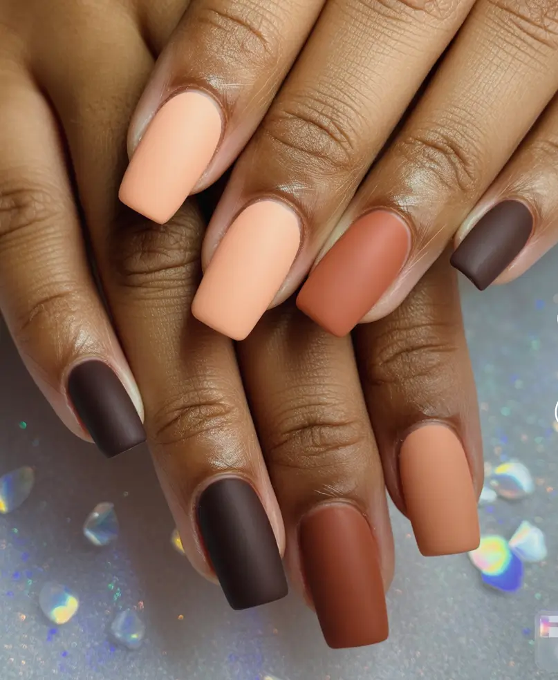 Fall Nail Colors for Brown Skin 2025 Matte Earthy Gradient