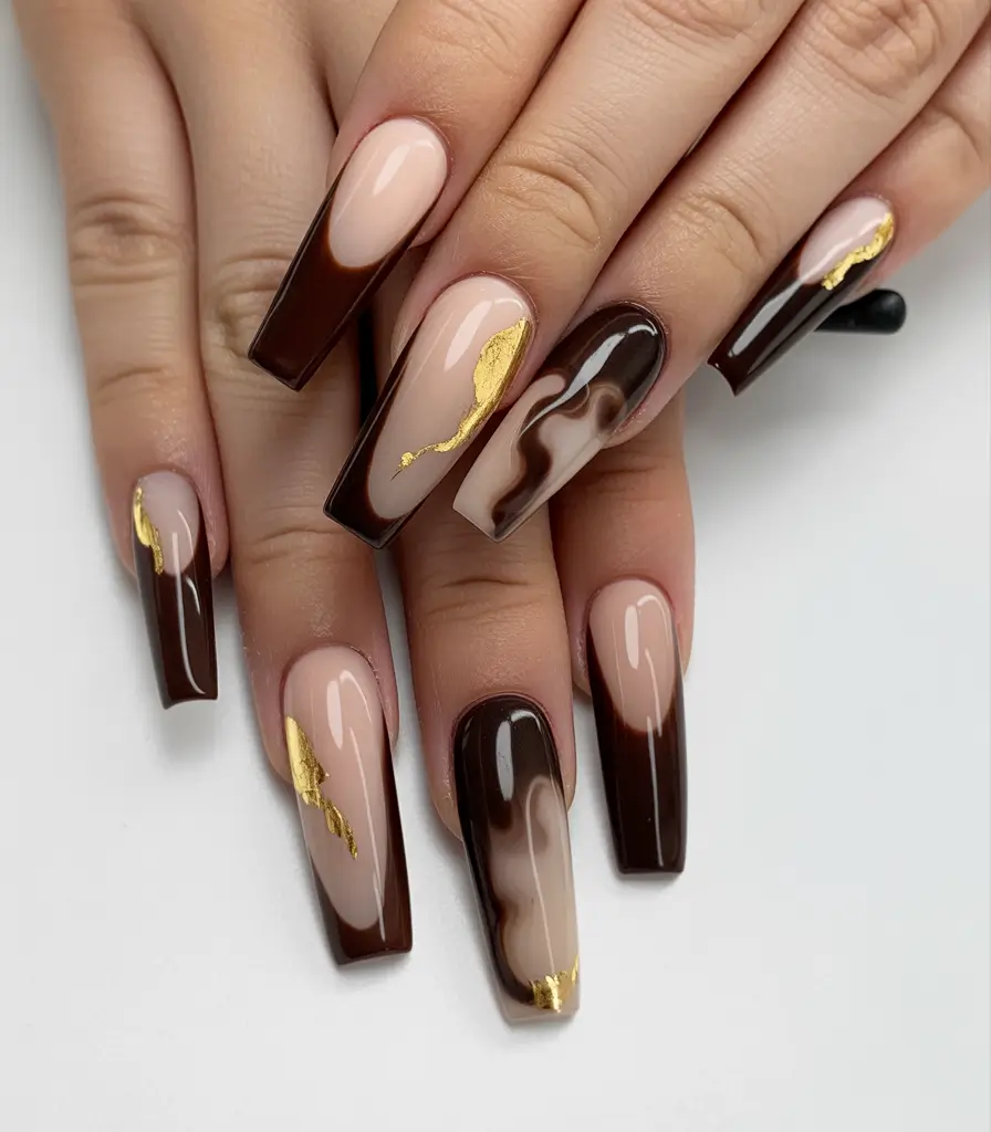 Fall Nail Colors for Brown Skin 2025 – Chocolate Gold Luxe