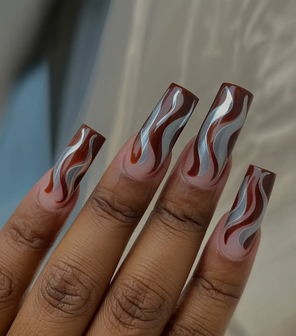 Fall Nail Colors for Brown Skin 2025 – Molten Silver Flames